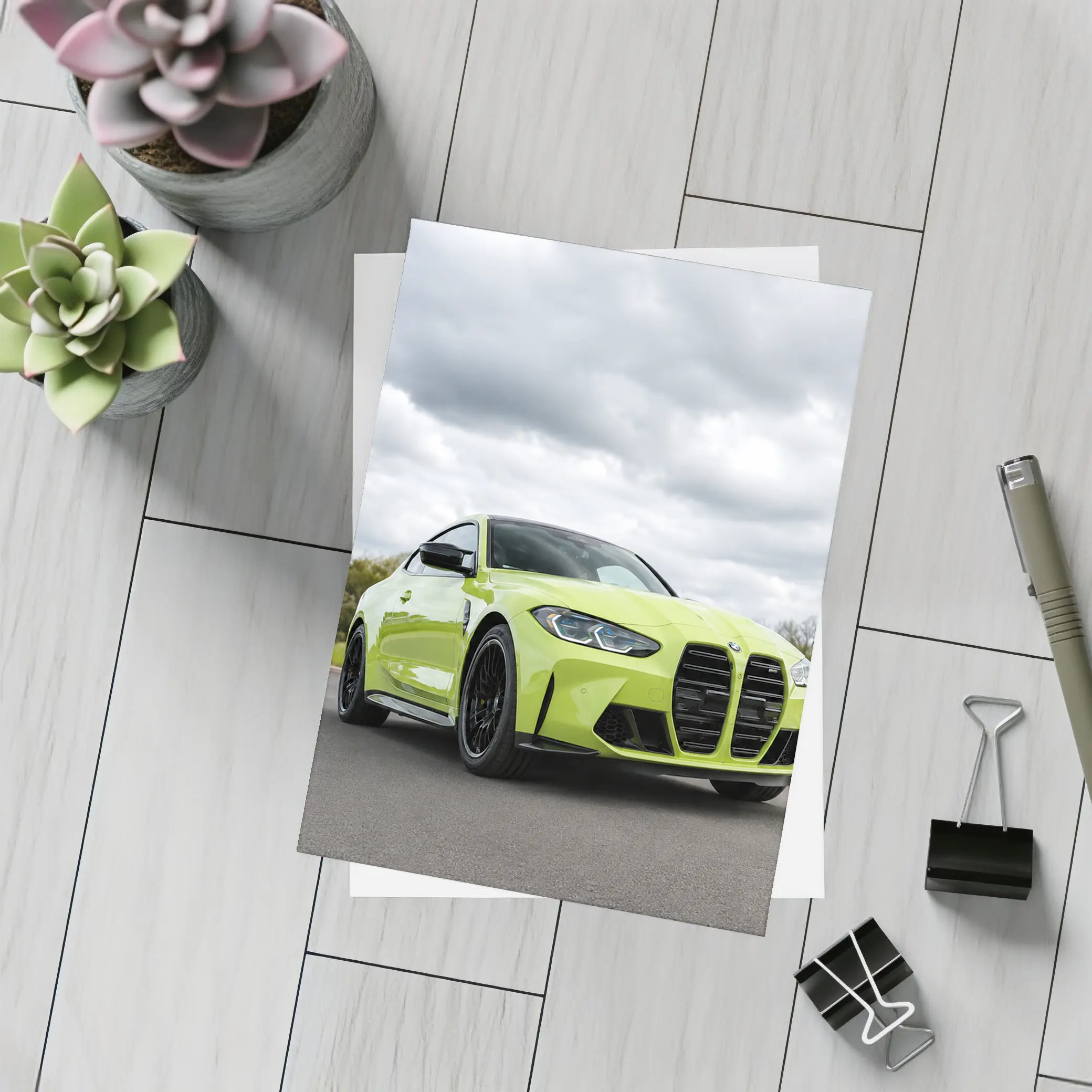 BMW M4 Lime Green Coupe Open Road – Postcards