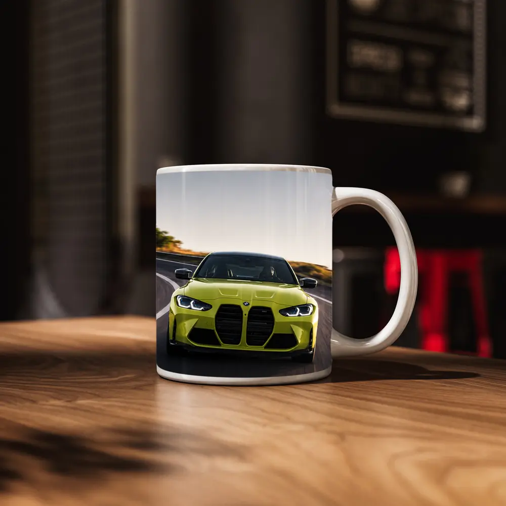 BMW M4 Lime Green On Winding Road – Mugs