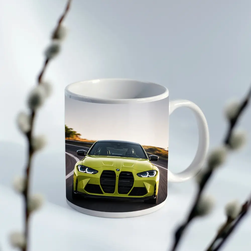 BMW M4 Lime Green On Winding Road – Mugs