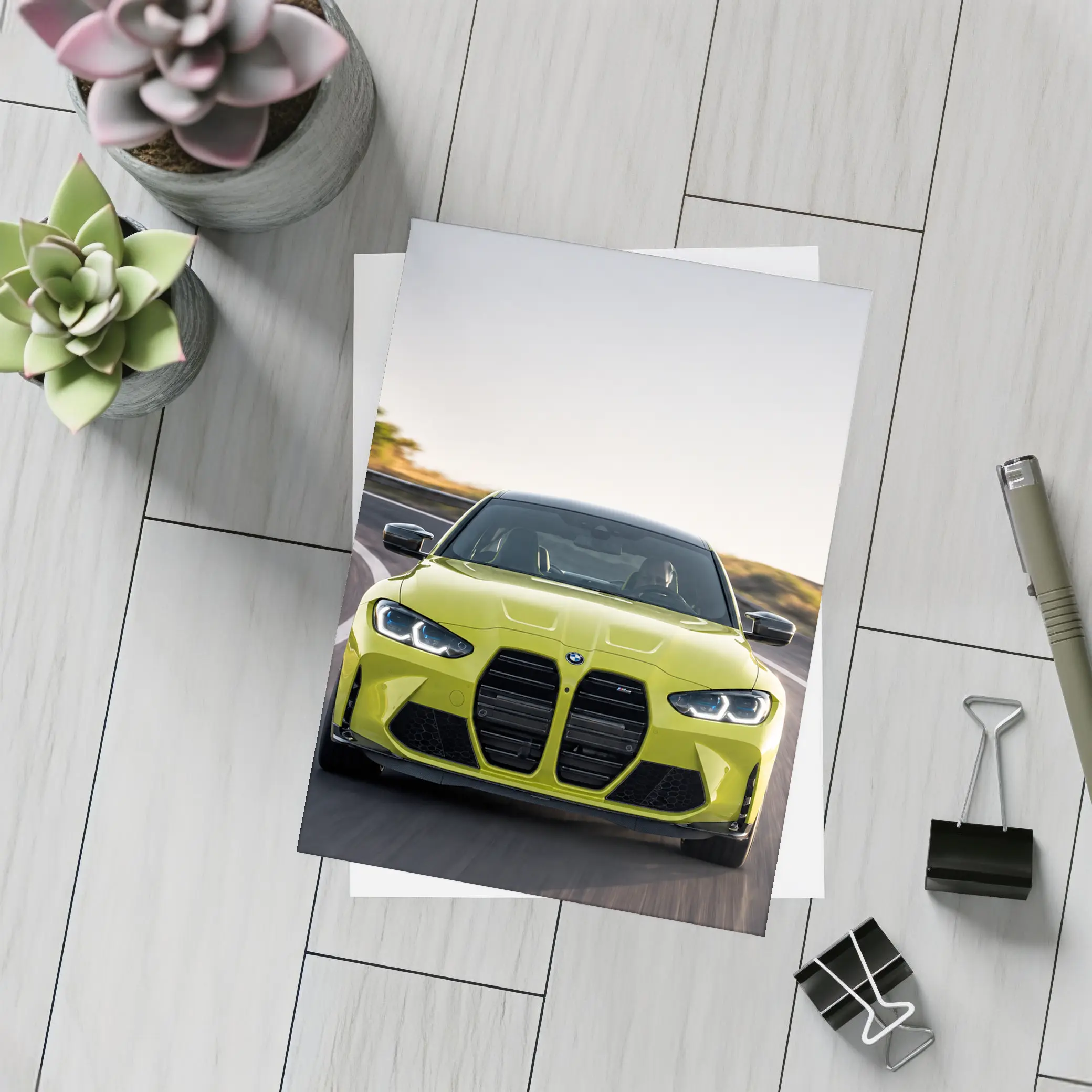 BMW M4 Lime Green On Winding Road – Postcards