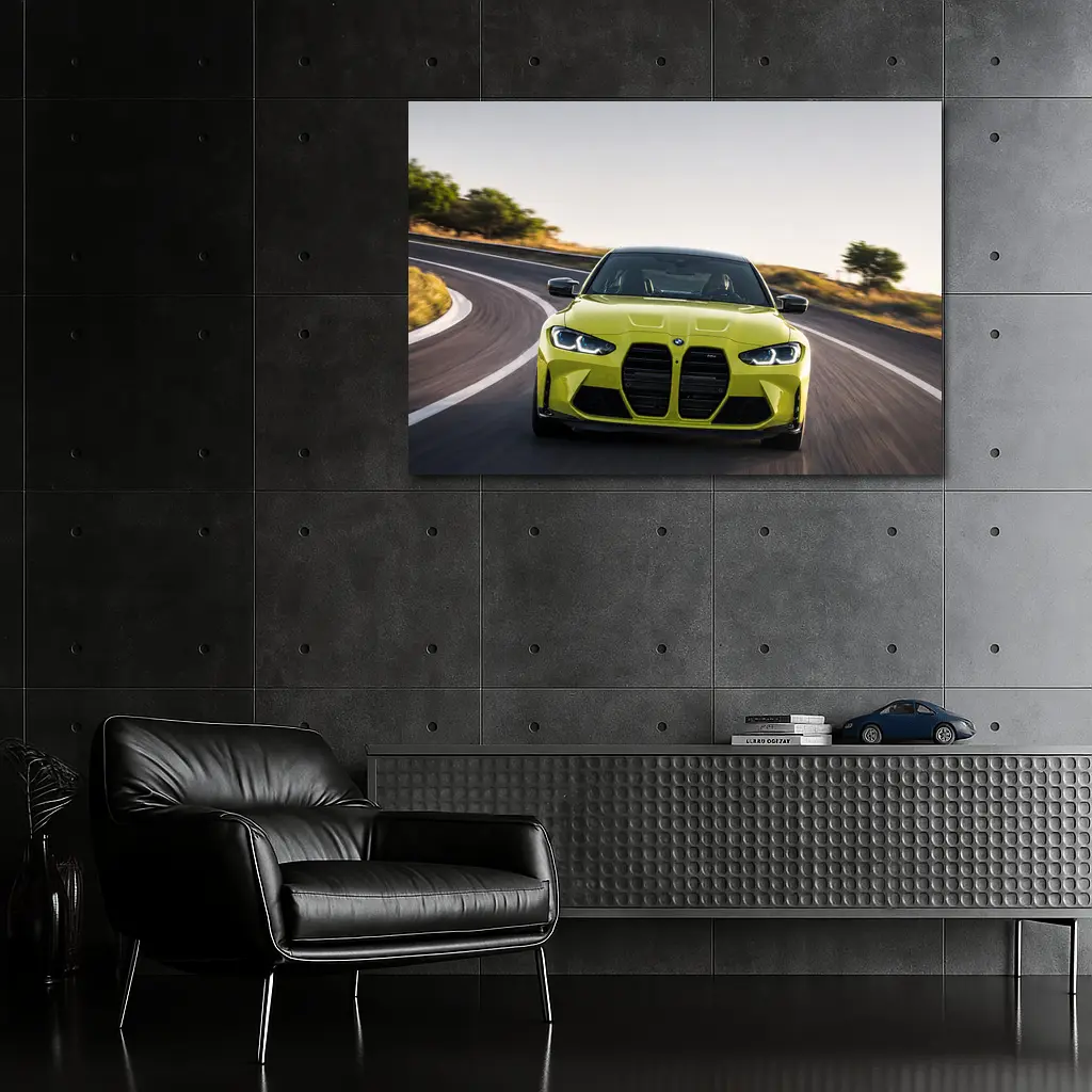 BMW M4 Lime Green On Winding Road – Wall Art