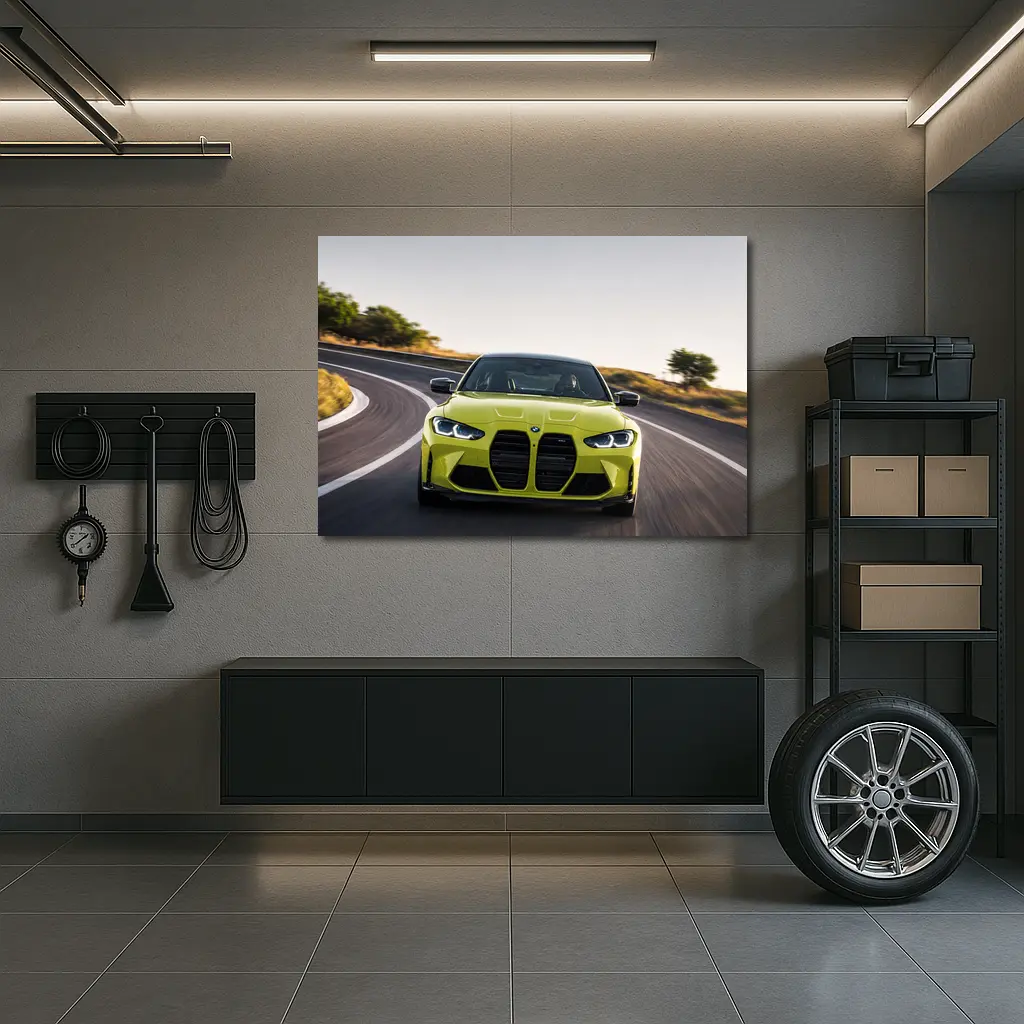 BMW M4 Lime Green On Winding Road – Wall Art