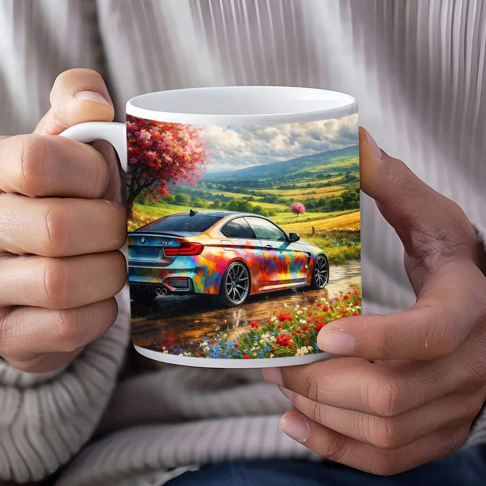 BMW M4 Colorful Art Countryside Floral Scene – Mugs