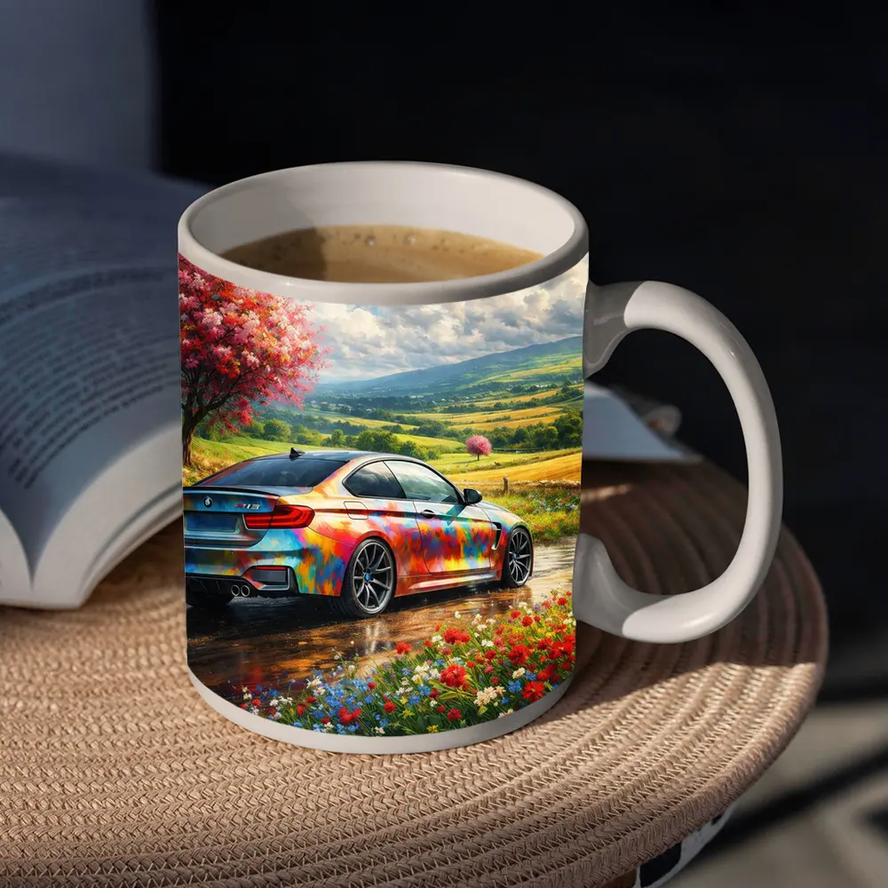 BMW M4 Colorful Art Countryside Floral Scene – Mugs