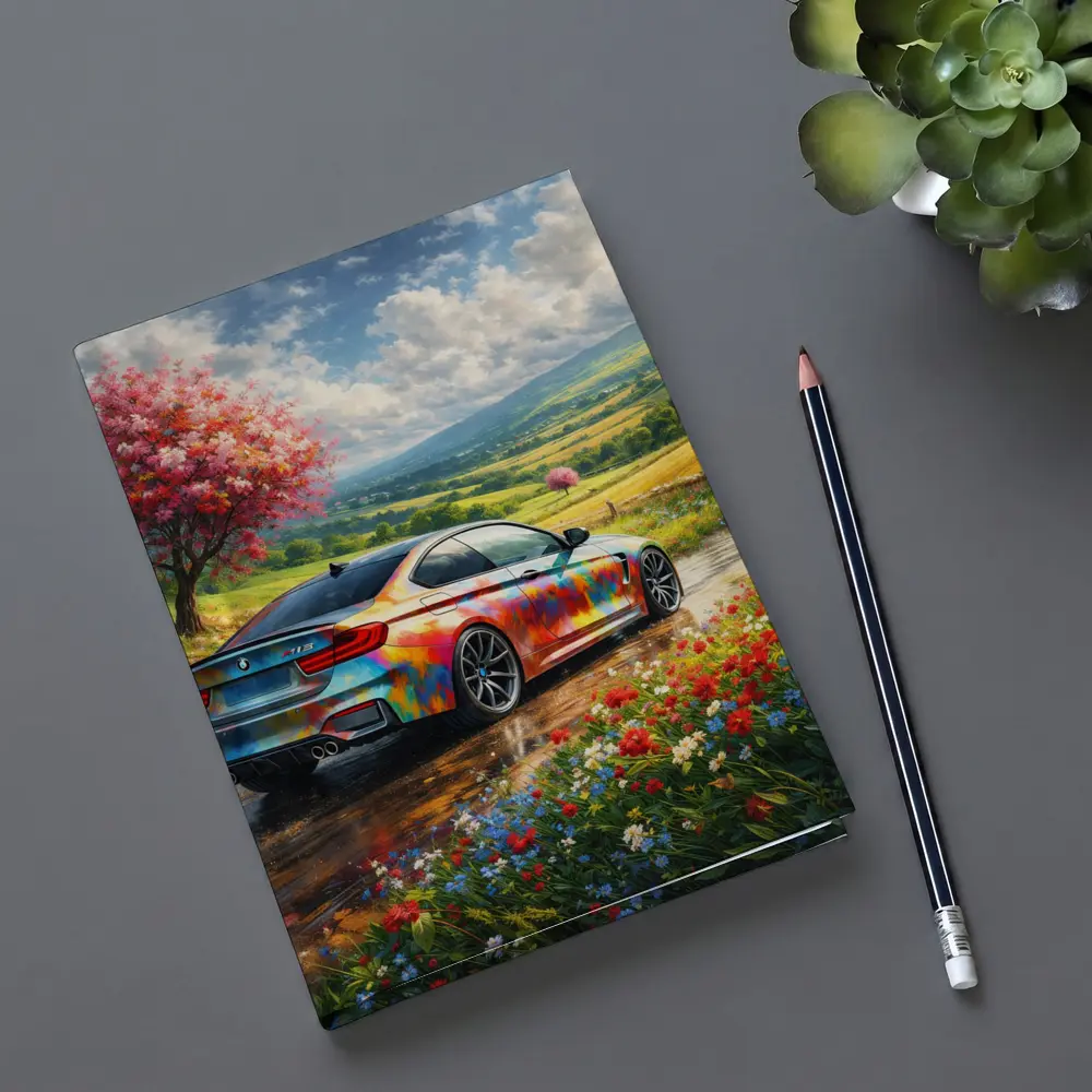 BMW M4 Colorful Art Countryside Floral Scene – Notebooks