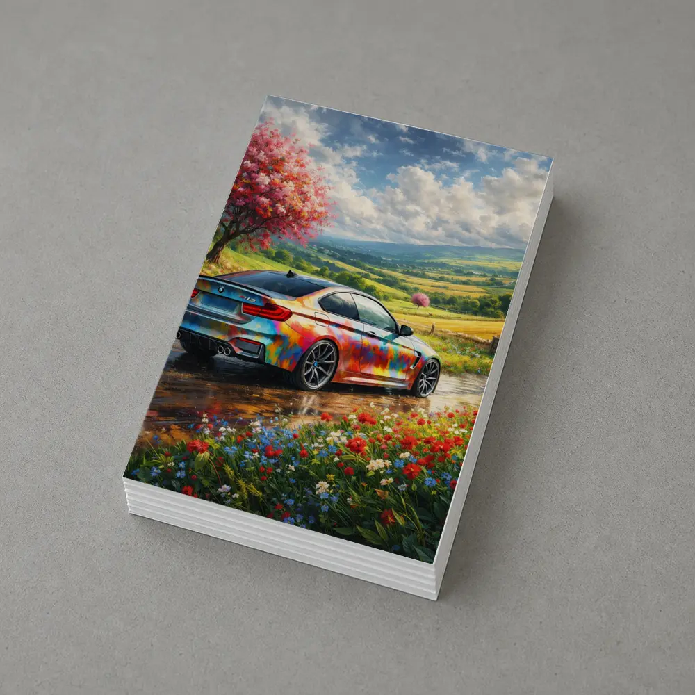 BMW M4 Colorful Art Countryside Floral Scene – Postcards