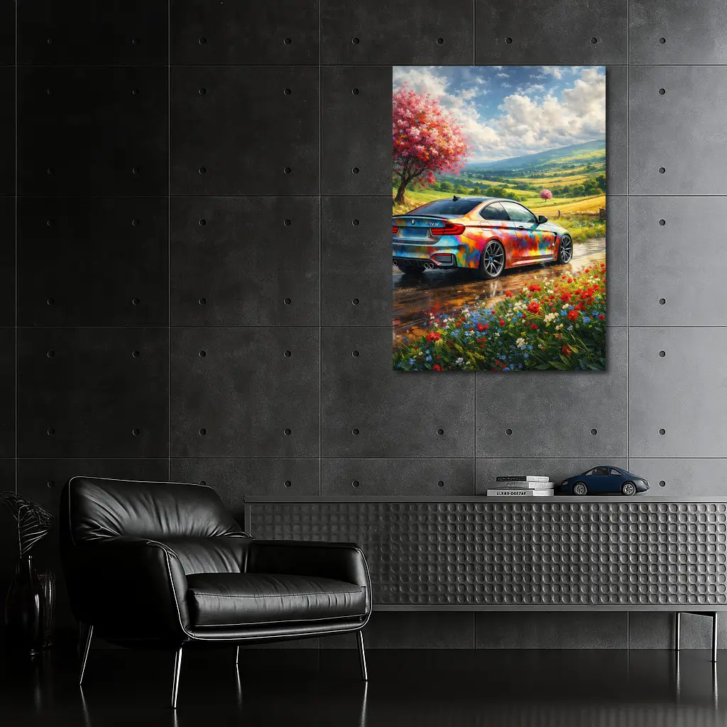 BMW M4 Colorful Art Countryside Floral Scene – Wall Art