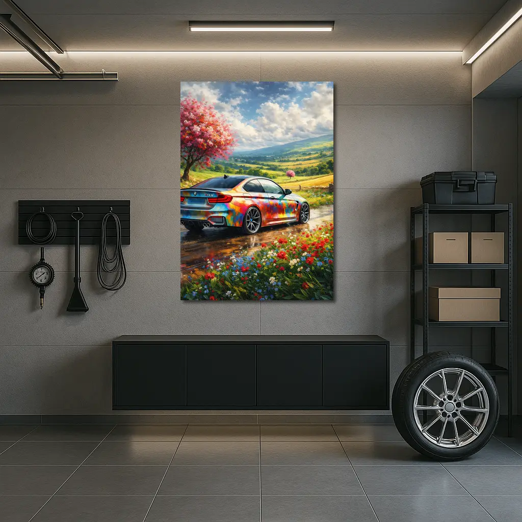 BMW M4 Colorful Art Countryside Floral Scene – Wall Art