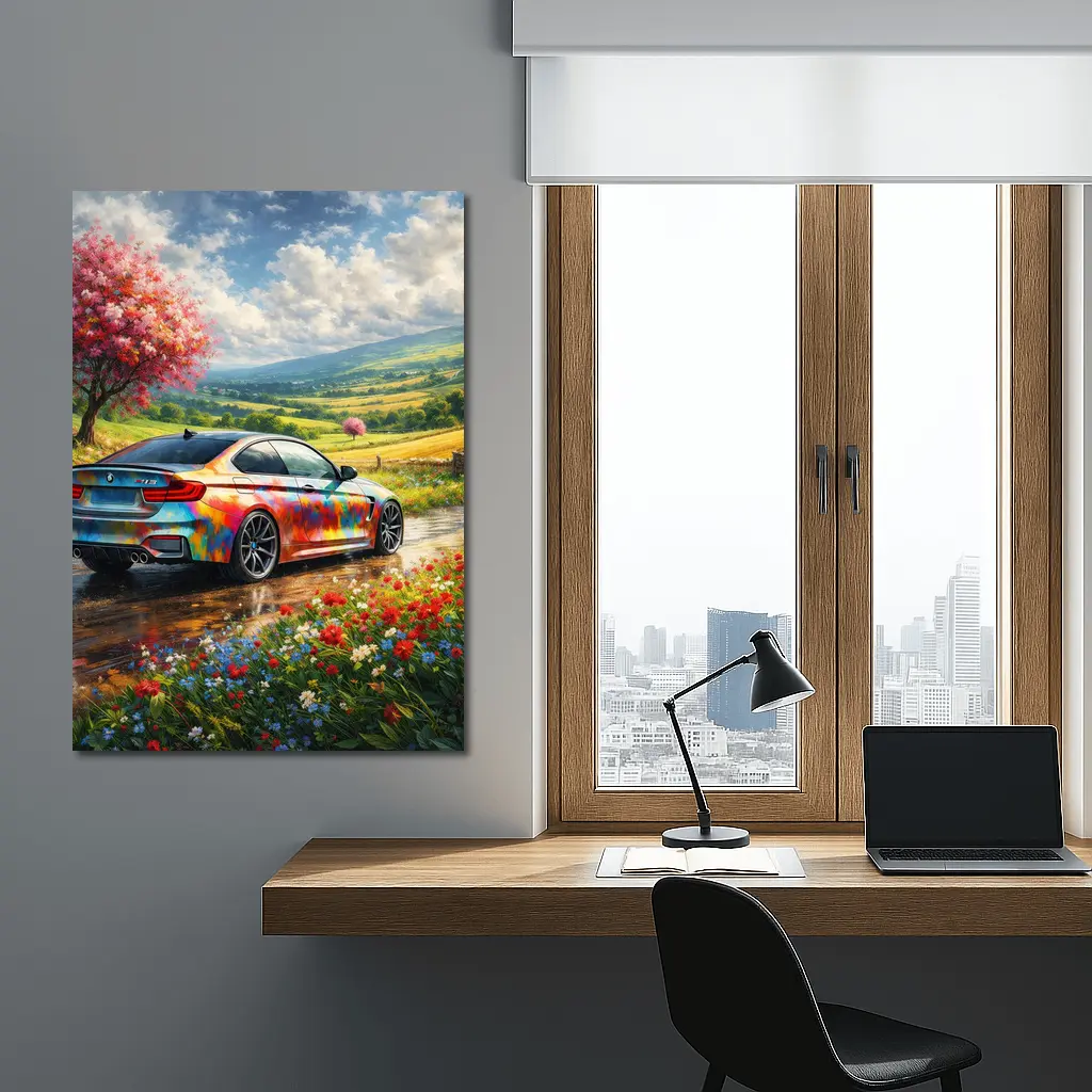 BMW M4 Colorful Art Countryside Floral Scene – Wall Art