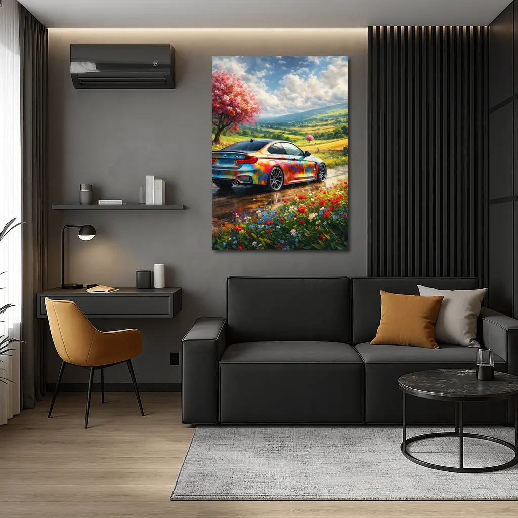 BMW M4 Colorful Art Countryside Floral Scene – Wall Art