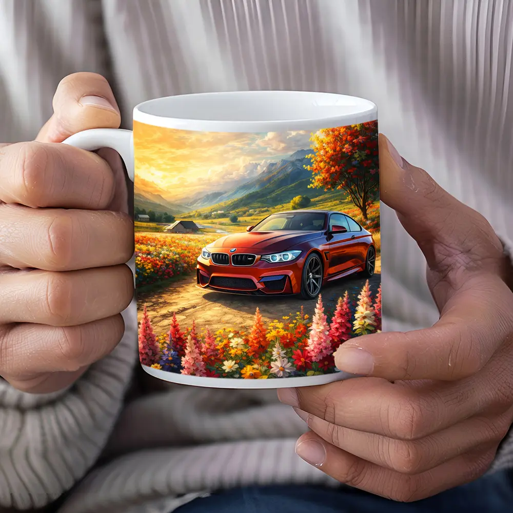 BMW M4 Red Sports Car Floral Landscape – Mugs