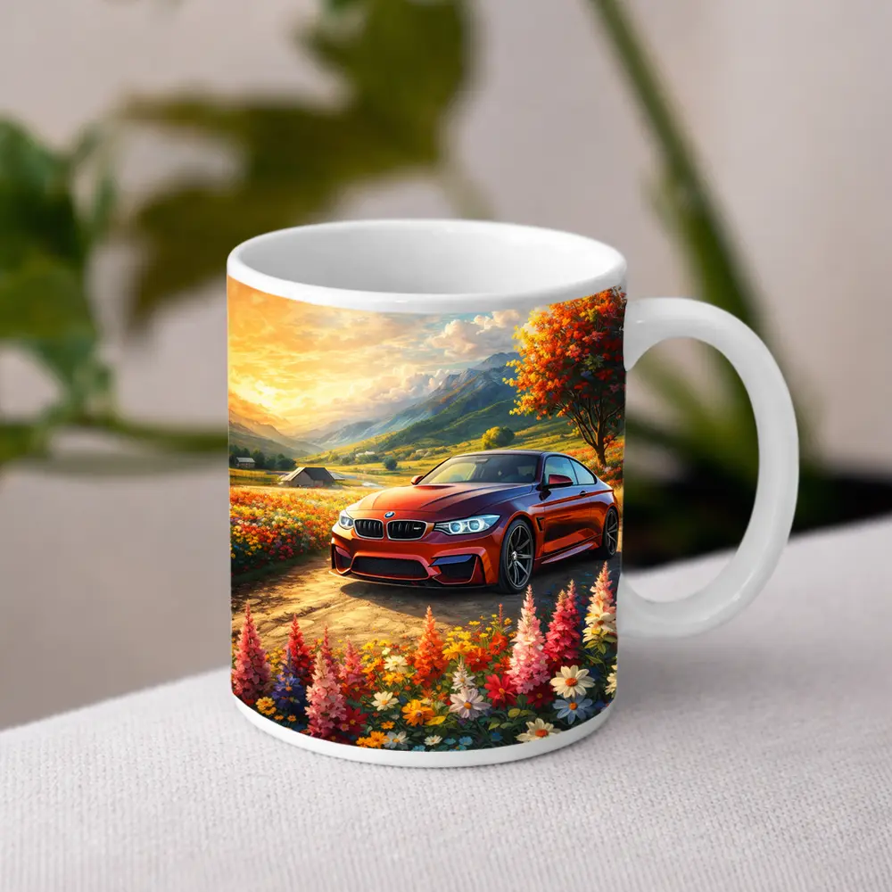 BMW M4 Red Sports Car Floral Landscape – Mugs