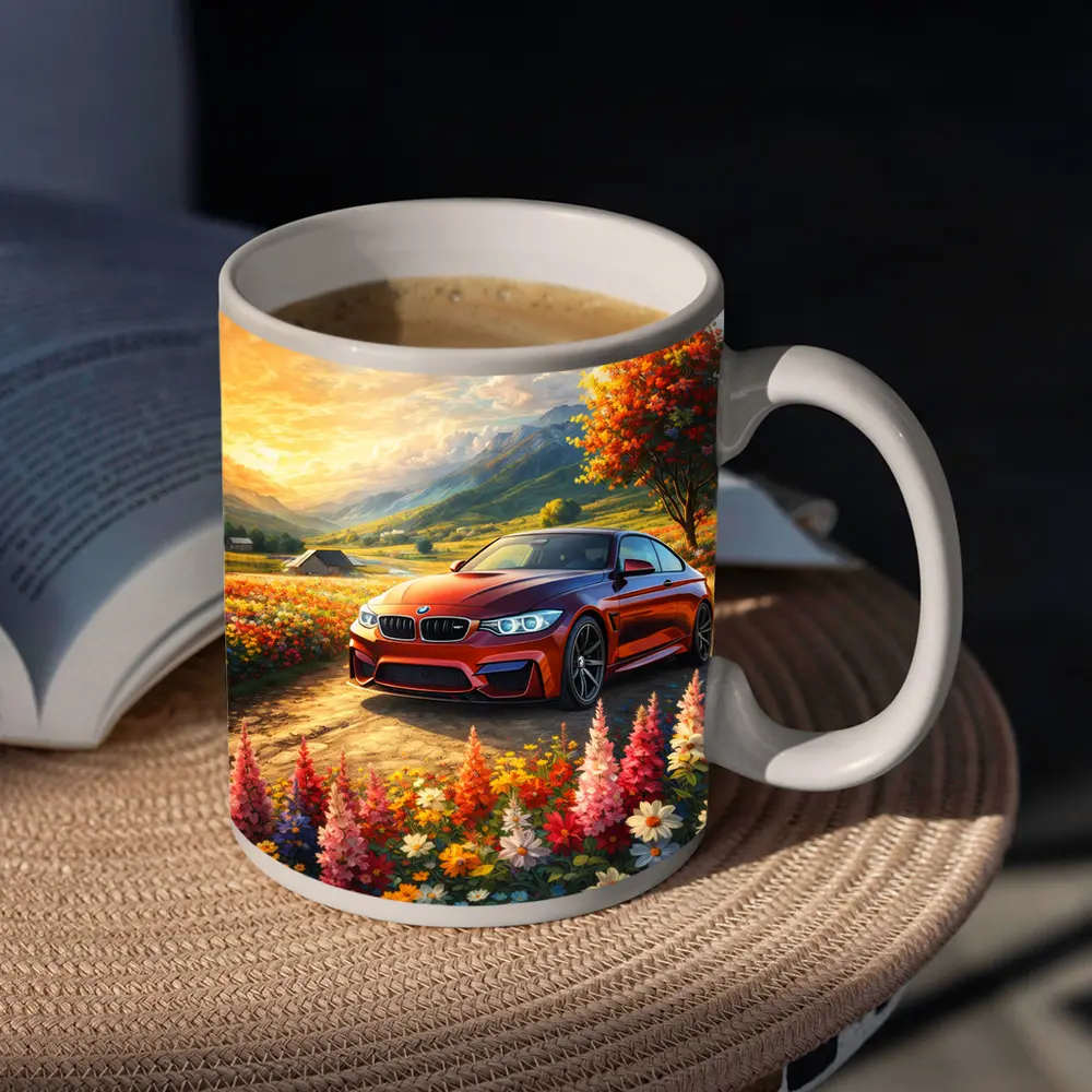 BMW M4 Red Sports Car Floral Landscape – Mugs