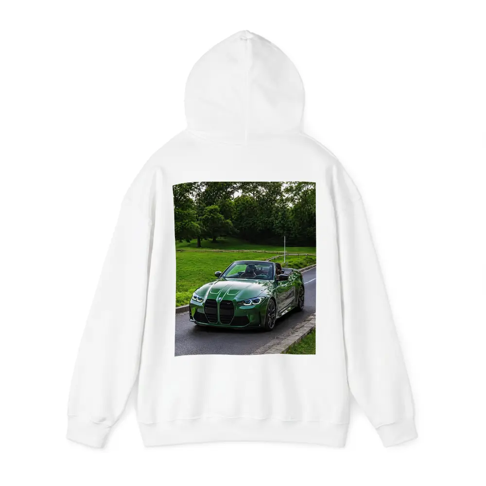 BMW M4 Convertible Green on Open Road – Hoodies