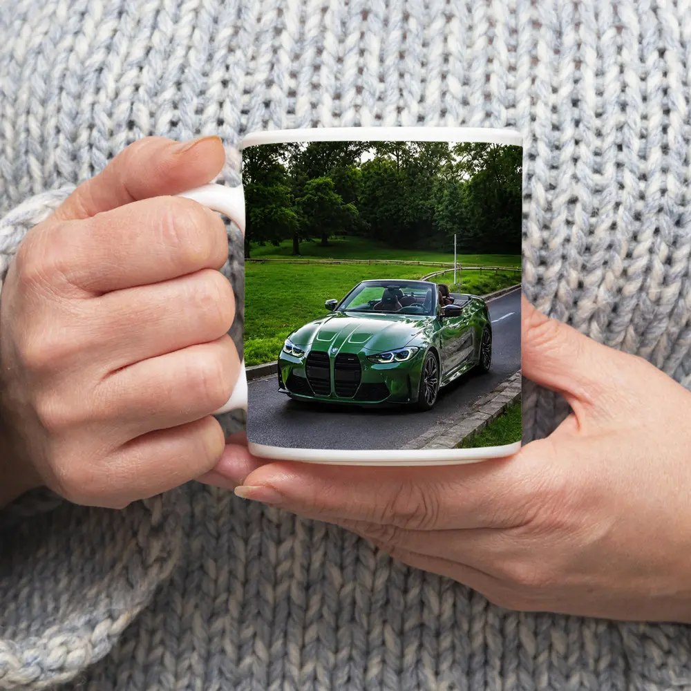 BMW M4 Convertible Green on Open Road – Mugs