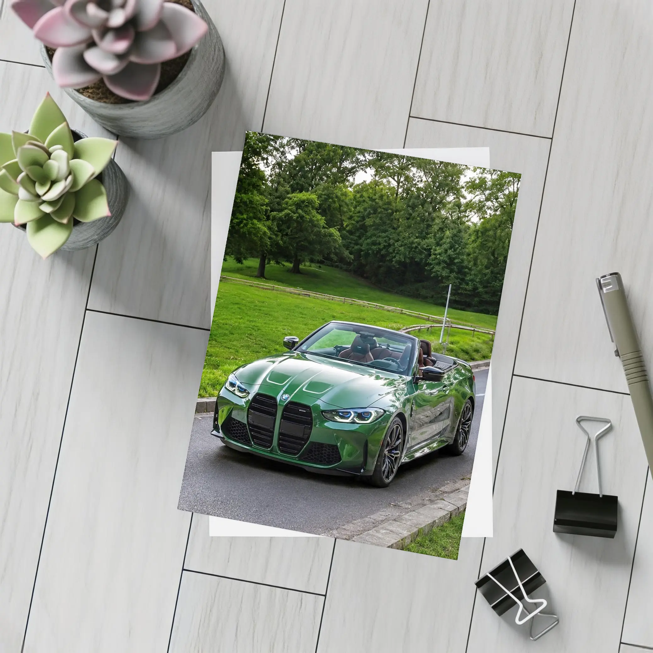 BMW M4 Convertible Green on Open Road – Postcards