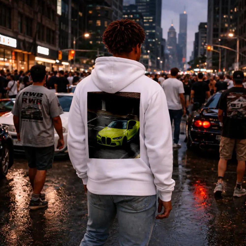 BMW M4 Lime Green Coupe Parking Lot – Hoodies