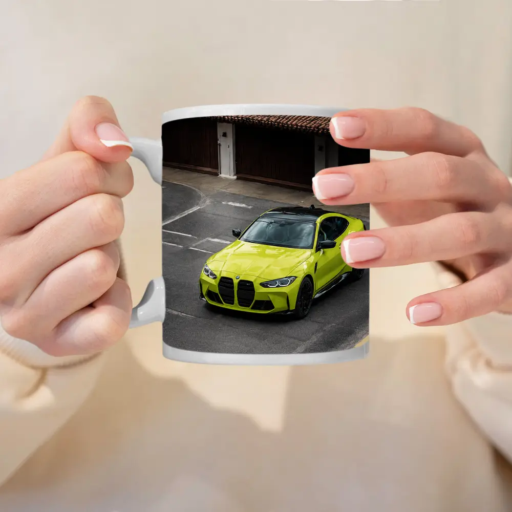 BMW M4 Lime Green Coupe Parking Lot – Mugs