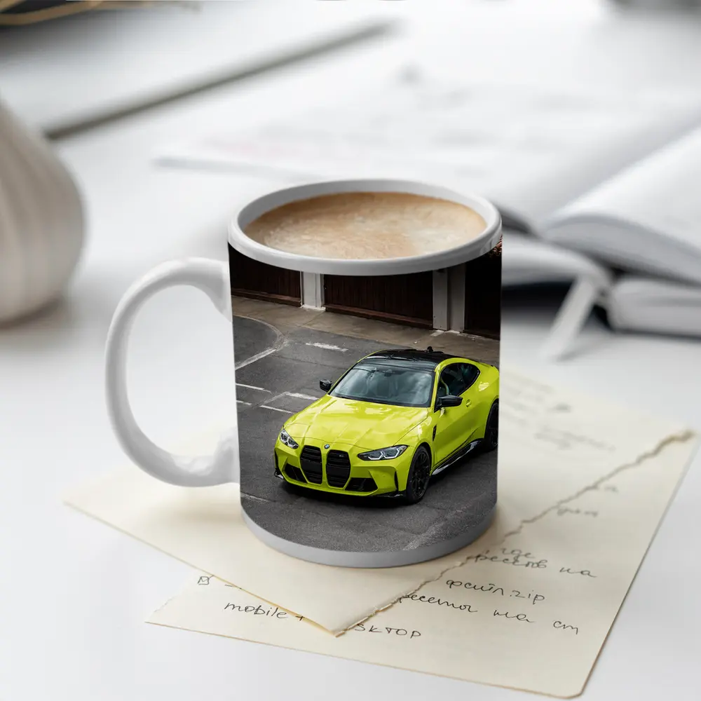 BMW M4 Lime Green Coupe Parking Lot – Mugs