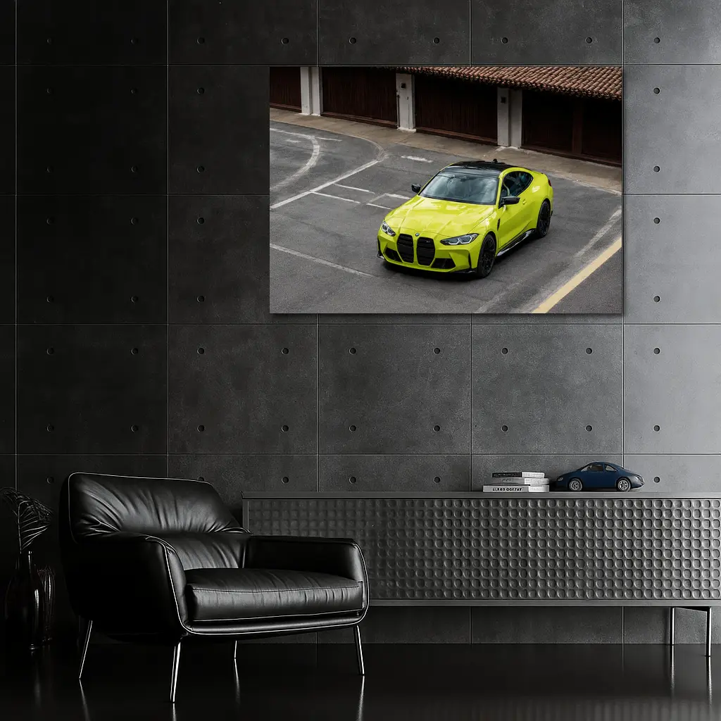 BMW M4 Lime Green Coupe Parking Lot – Wall Art