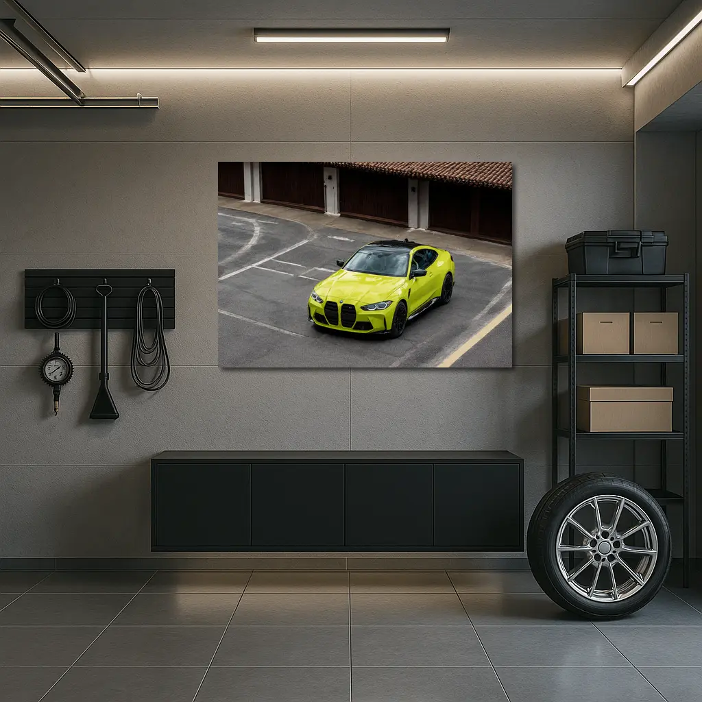BMW M4 Lime Green Coupe Parking Lot – Wall Art