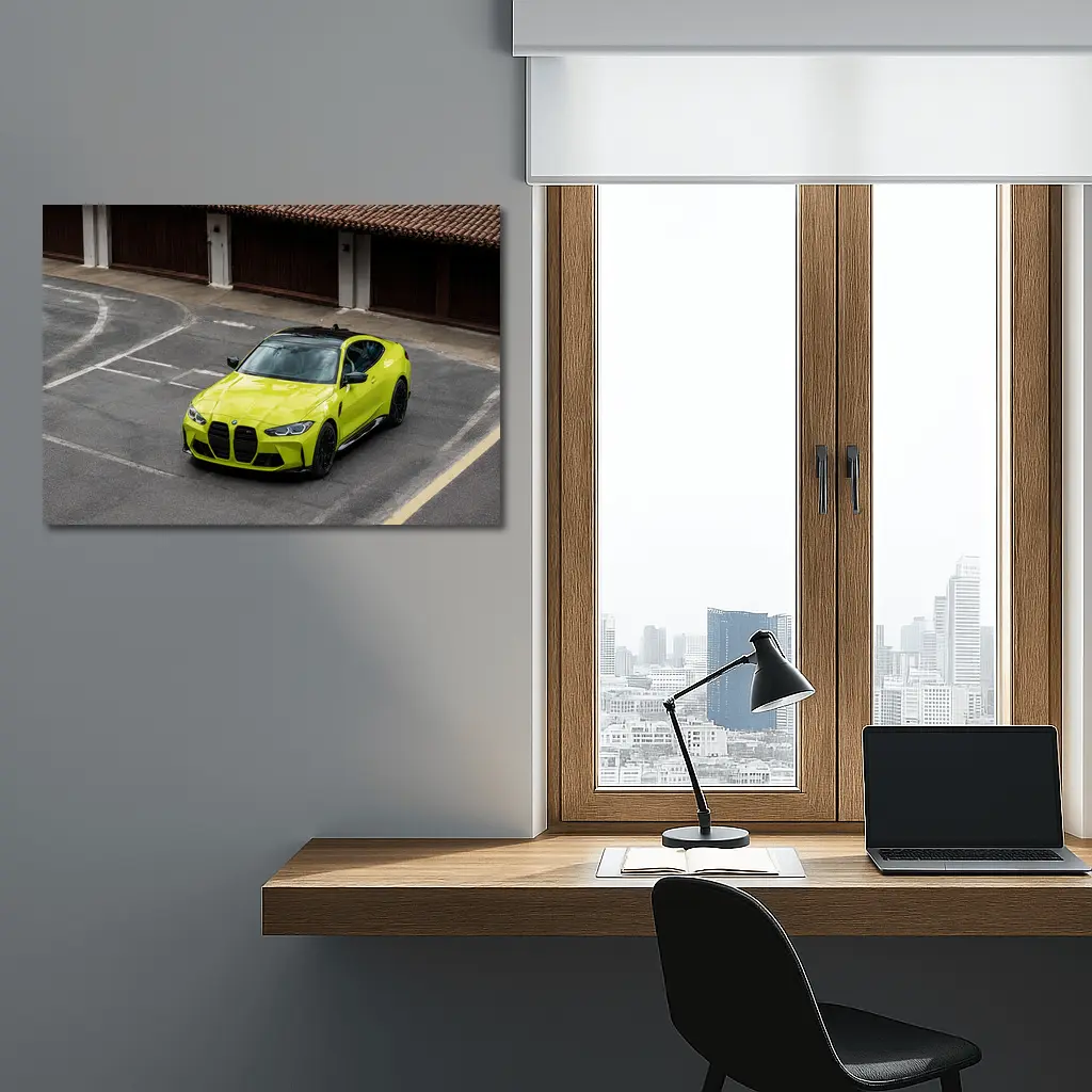 BMW M4 Lime Green Coupe Parking Lot – Wall Art