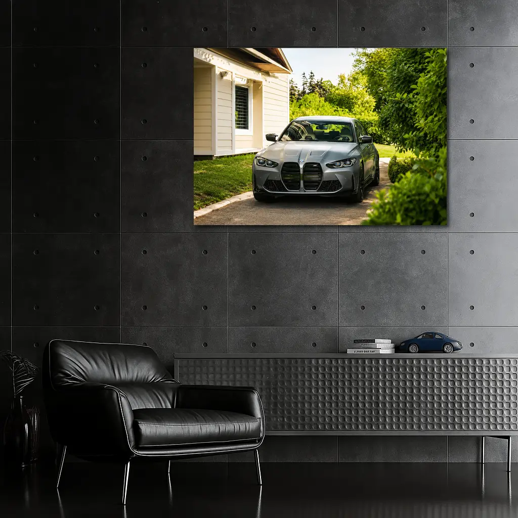 BMW M3 Gray Sedan Suburban Driveway Setting – Wall Art