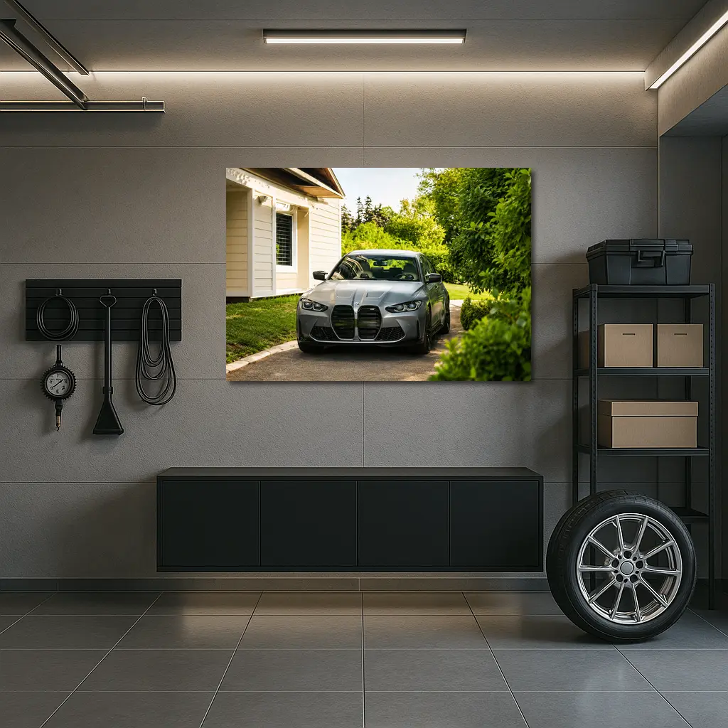 BMW M3 Gray Sedan Suburban Driveway Setting – Wall Art