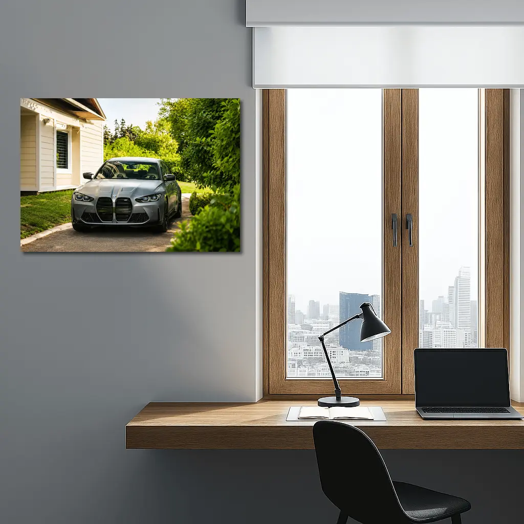BMW M3 Gray Sedan Suburban Driveway Setting – Wall Art