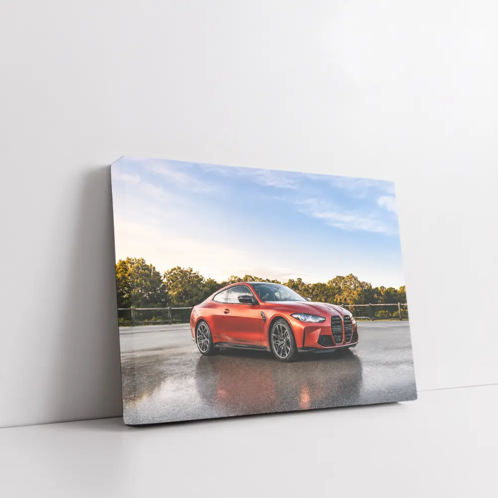 BMW M4 Orange Coupe Wet Parking Lot – Wall Art