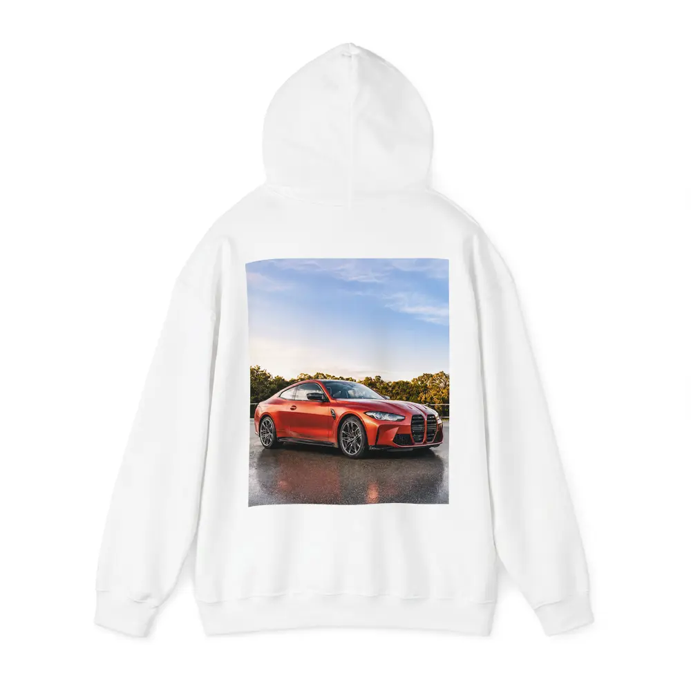 BMW M4 Orange Coupe Wet Parking Lot – Hoodies