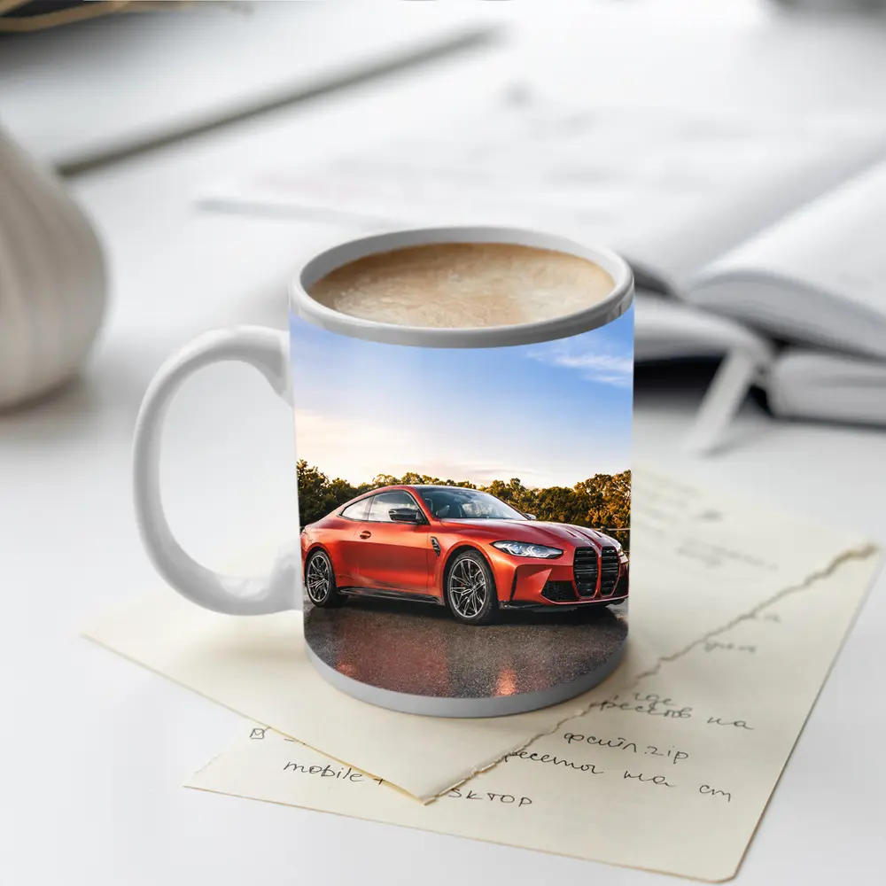 BMW M4 Orange Coupe Wet Parking Lot – Mugs