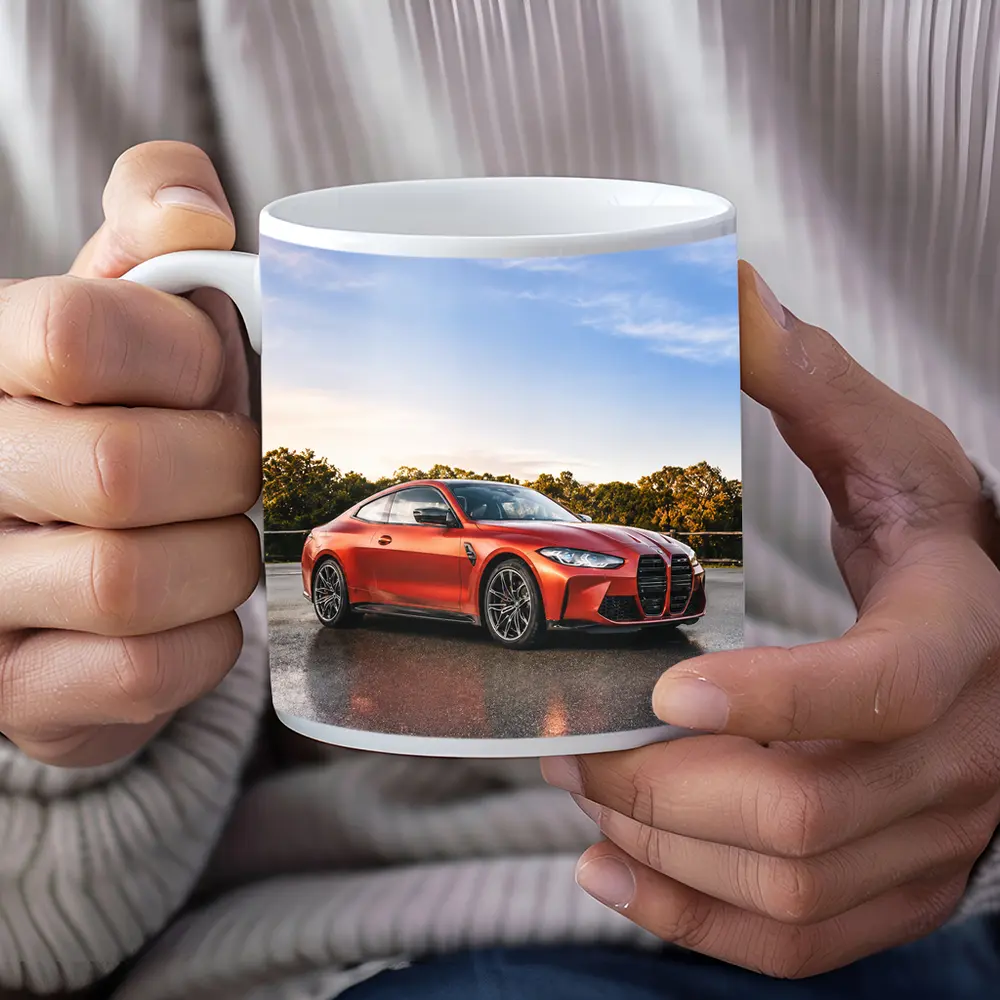 BMW M4 Orange Coupe Wet Parking Lot – Mugs