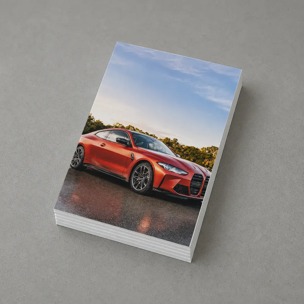 BMW M4 Orange Coupe Wet Parking Lot – Postcards