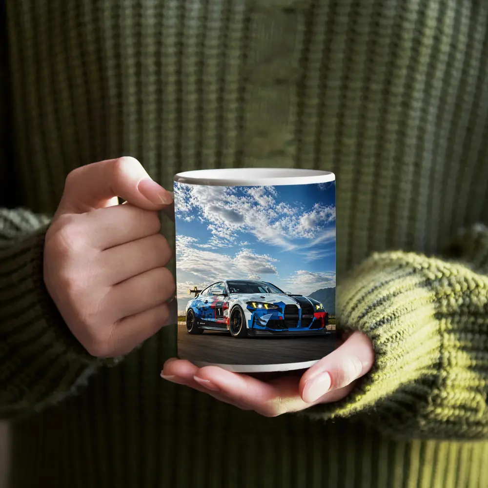 BMW M4 GT4 Racing Car Track Action – Mugs