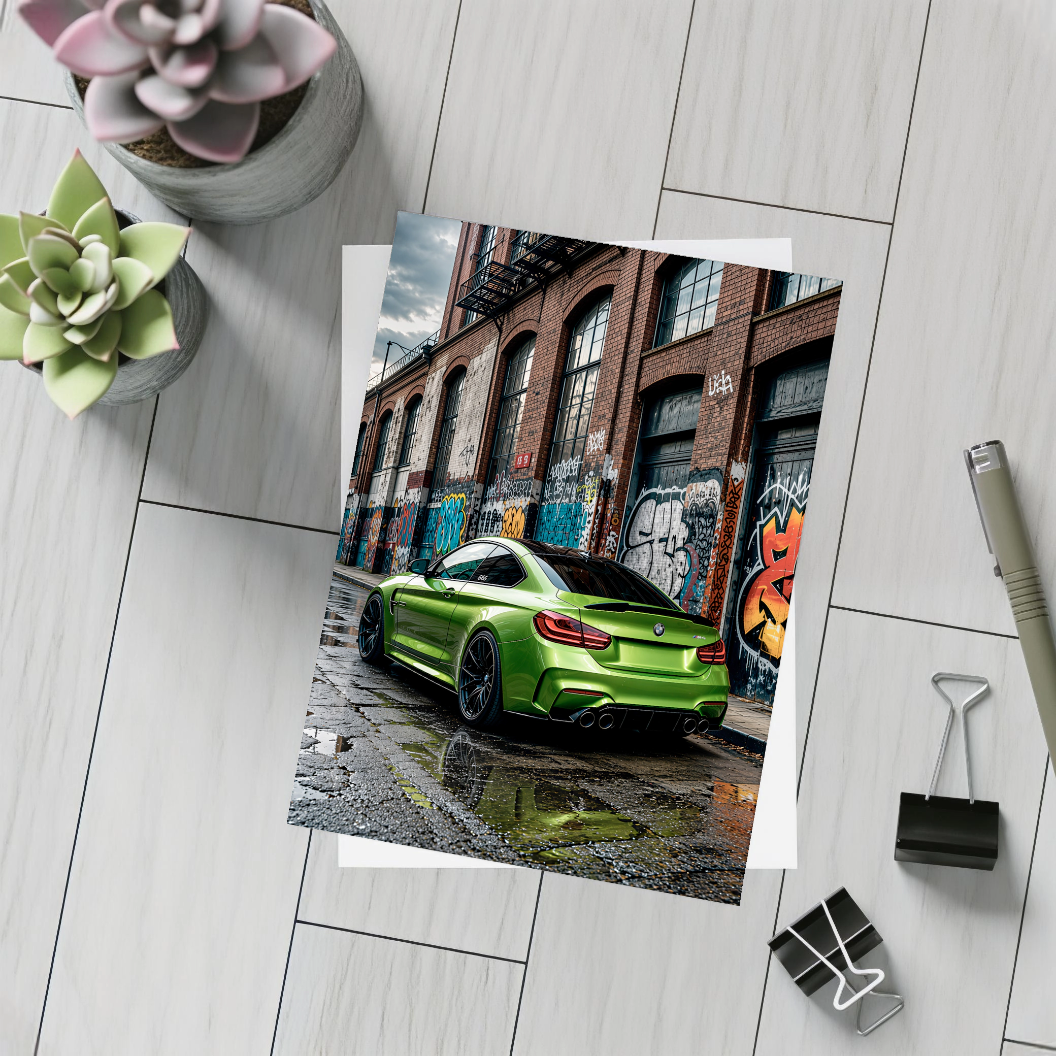 BMW M4 Green Coupe Urban Graffiti Street – Postcards