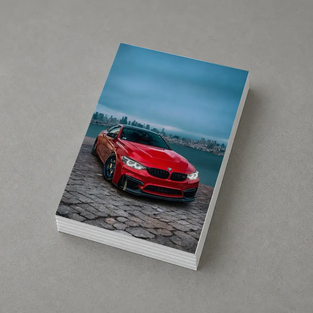 Red BMW M4 City Skyline Background – Postcards