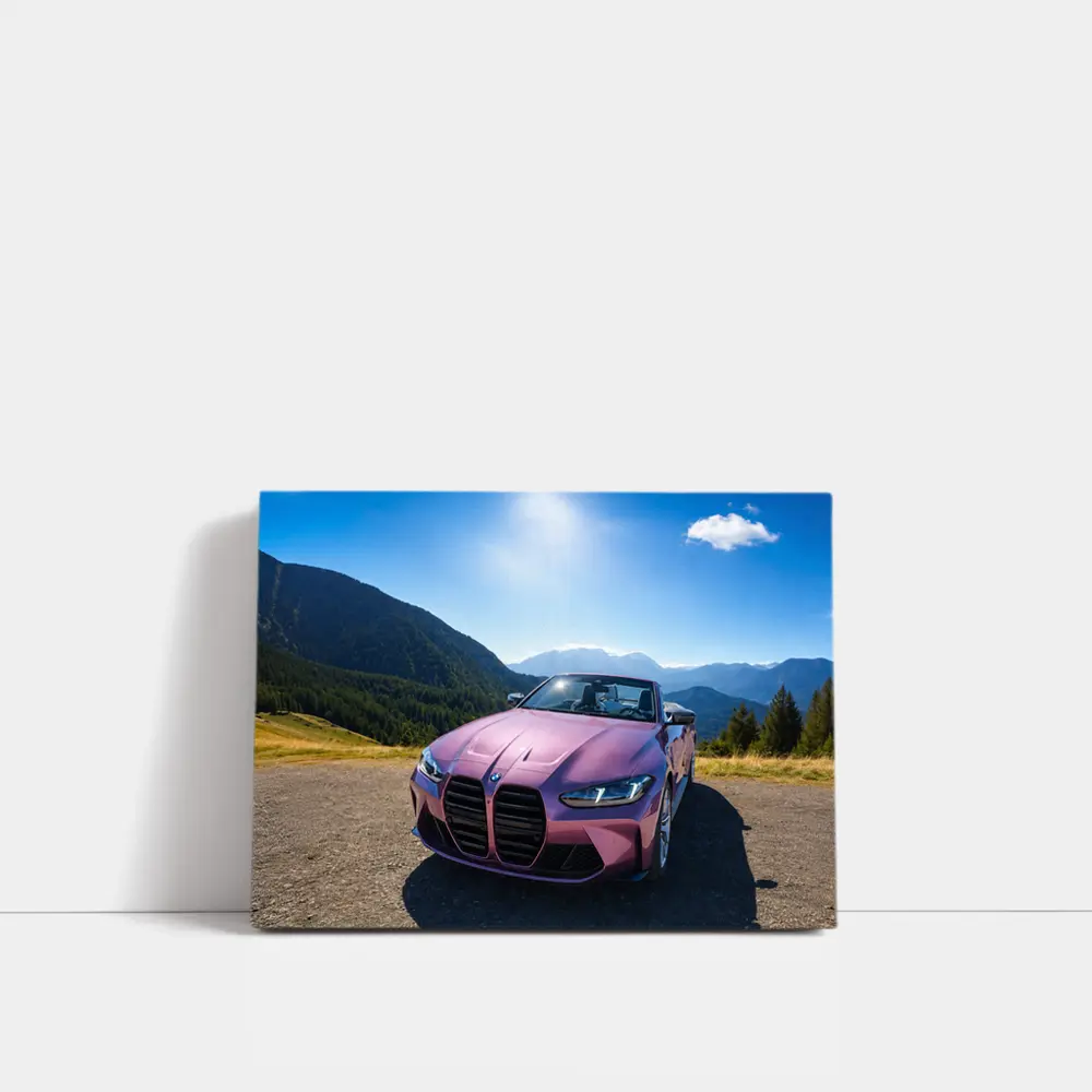 BMW M4 Convertible Pink Mountain Sunny Day – Wall Art