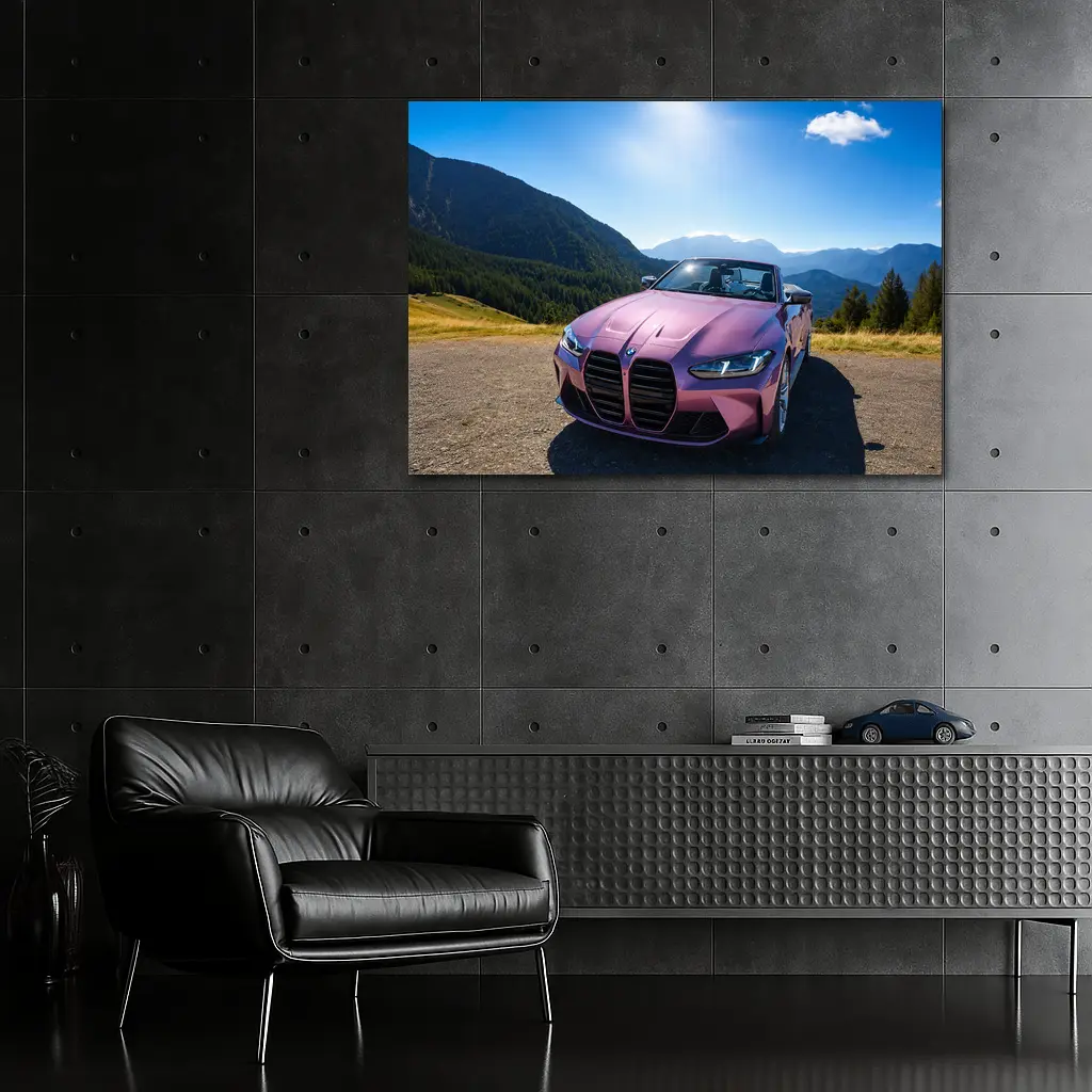 BMW M4 Convertible Pink Mountain Sunny Day – Wall Art
