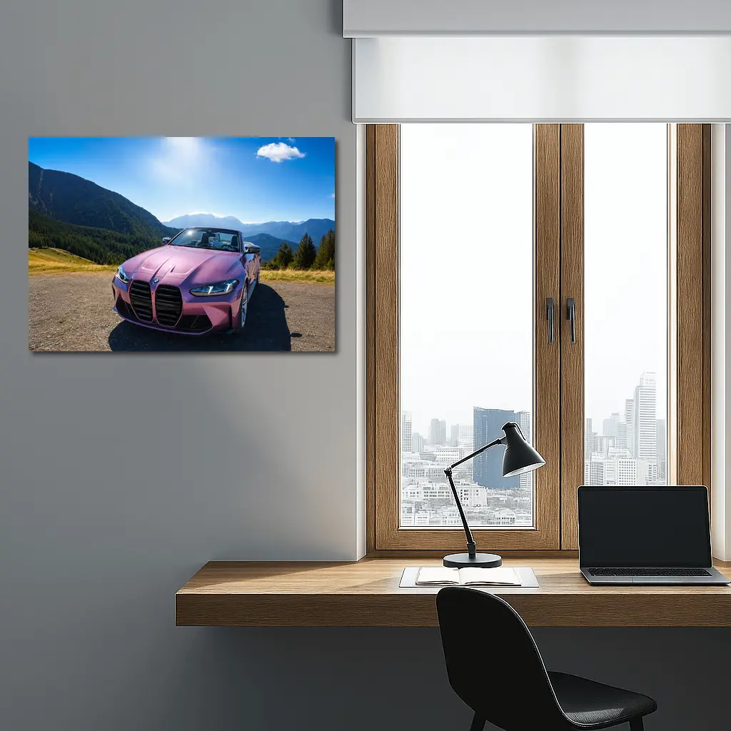 BMW M4 Convertible Pink Mountain Sunny Day – Wall Art