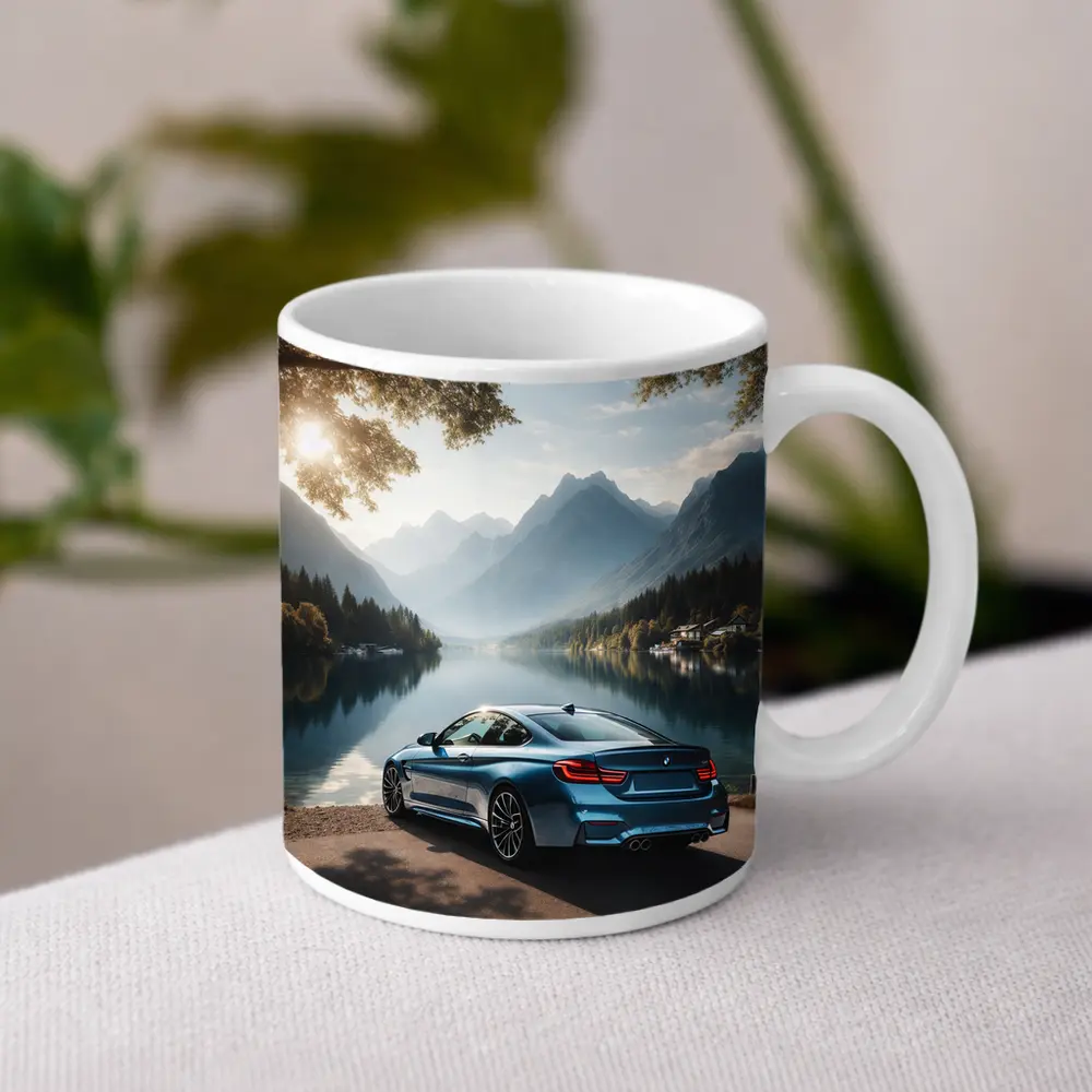 BMW M4 Coupe Parked By Mountain Lake – Mugs