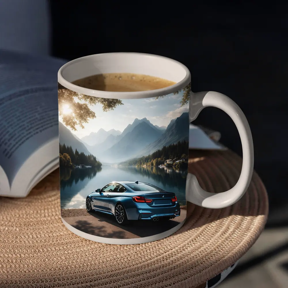 BMW M4 Coupe Parked By Mountain Lake – Mugs