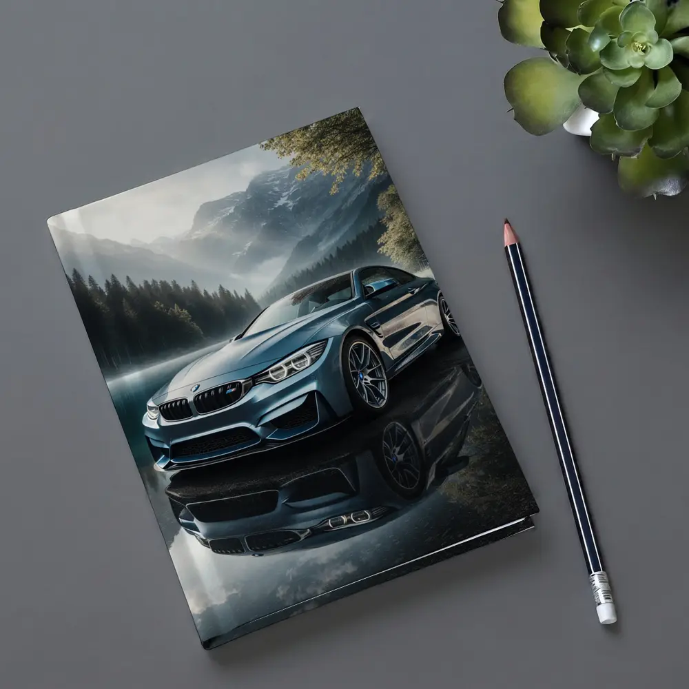 BMW M4 Blue Coupe Mountain Lake Scene – Notebooks