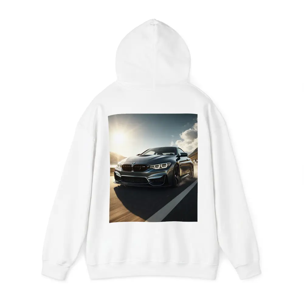 BMW M4 Dark Gray Racing on Open Road – Hoodies