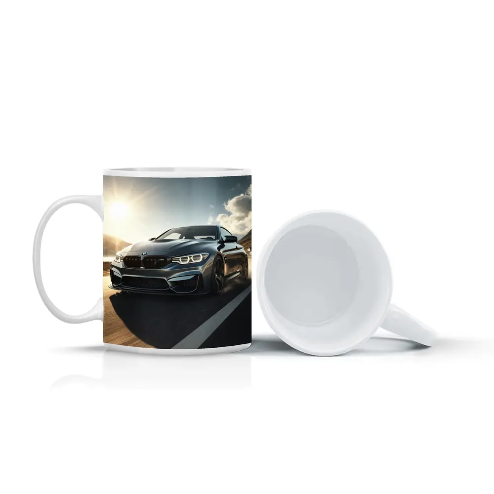 BMW M4 Dark Gray Racing on Open Road – Mugs