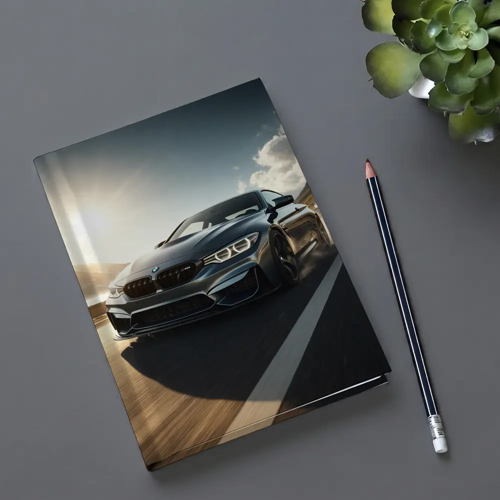 BMW M4 Dark Gray Racing on Open Road – Notebooks