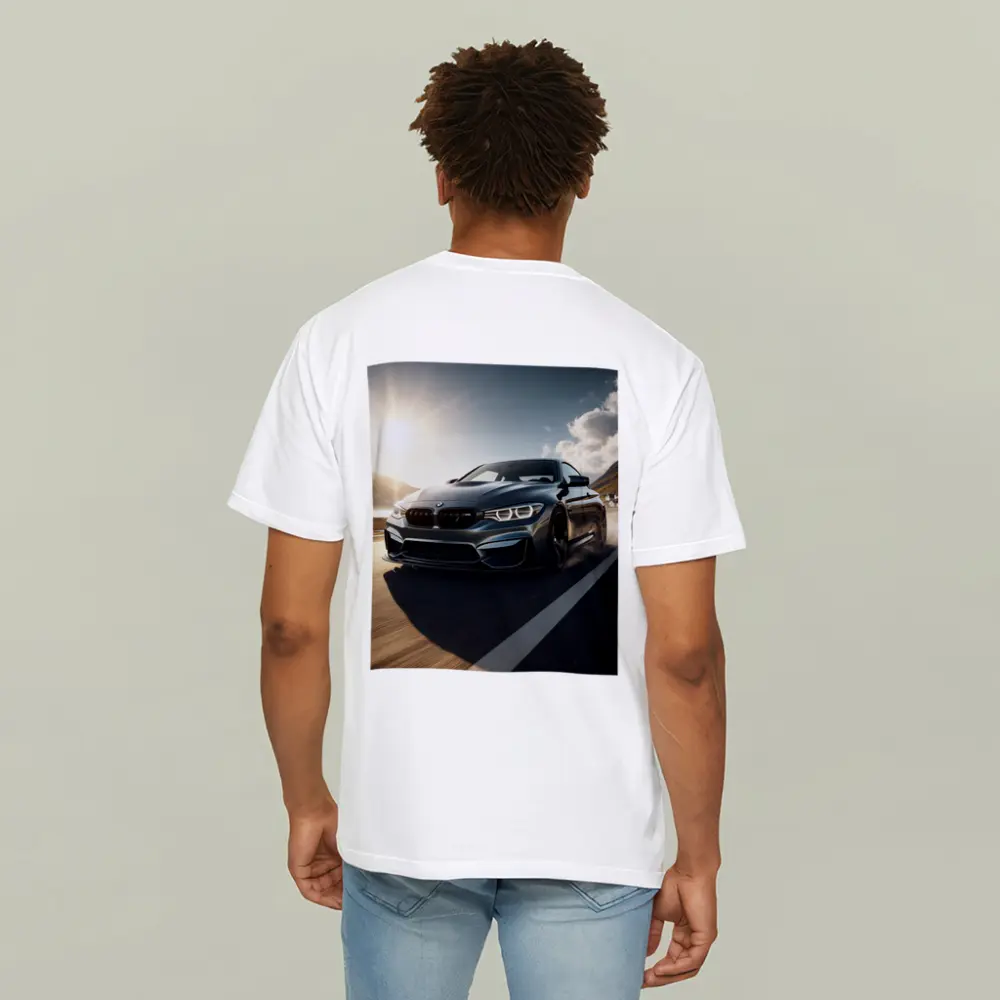 BMW M4 Dark Gray Racing on Open Road – T-Shirts