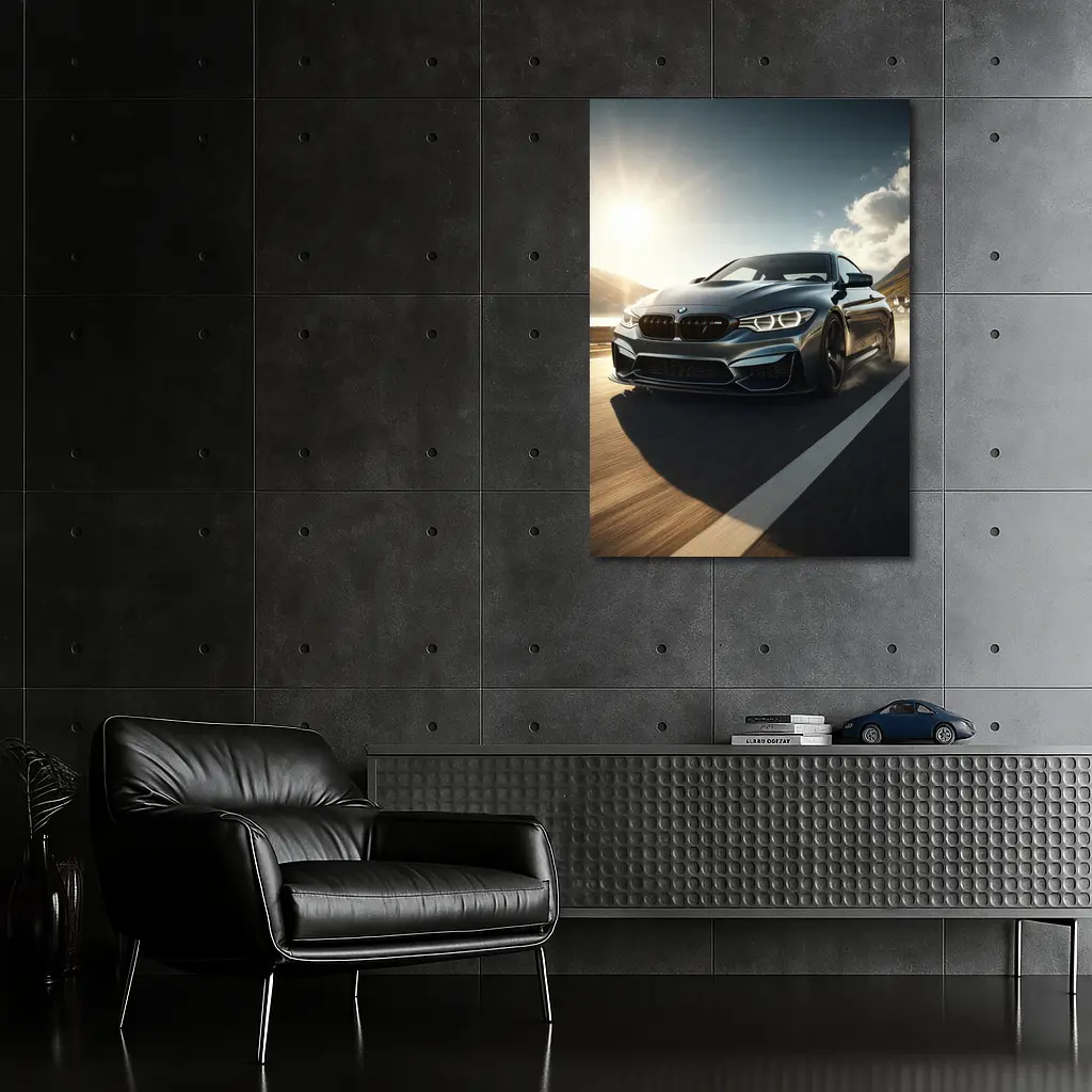 BMW M4 Dark Gray Racing on Open Road – Wall Art