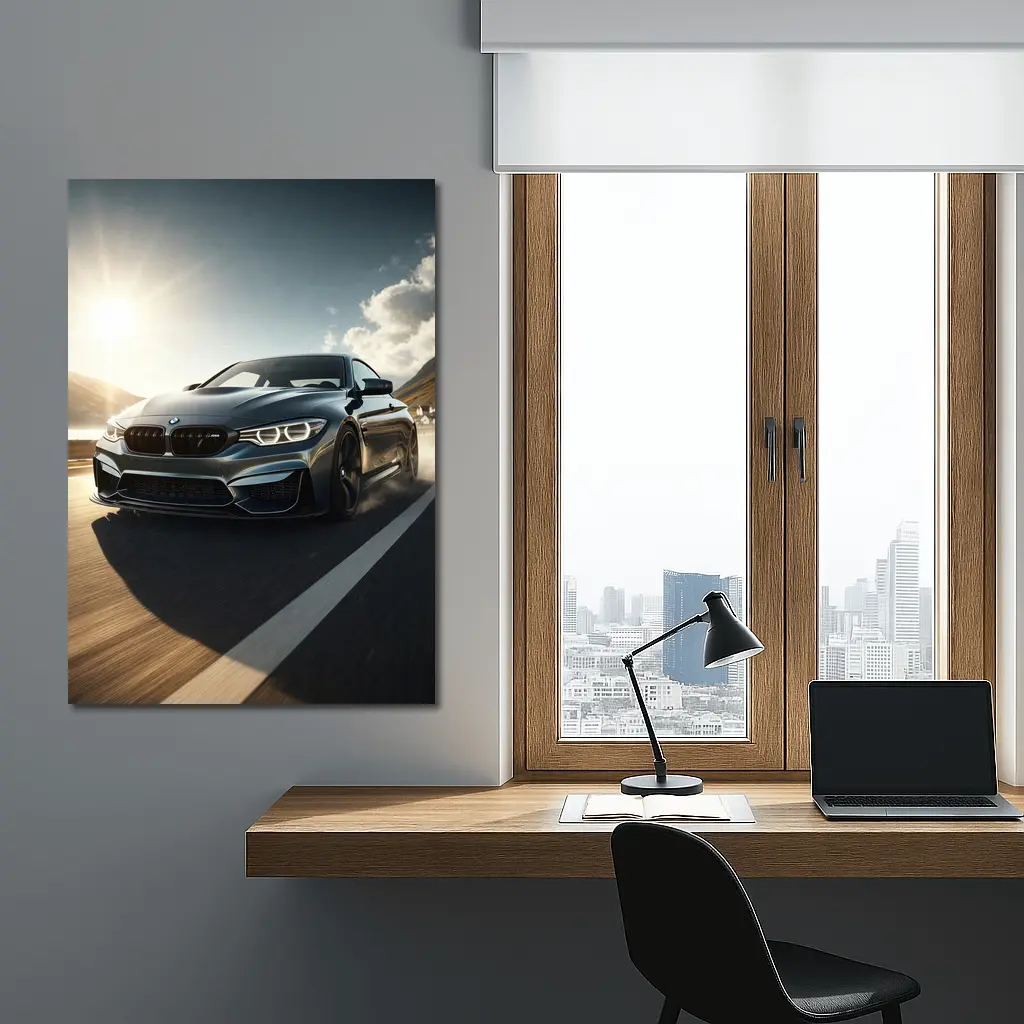 BMW M4 Dark Gray Racing on Open Road – Wall Art