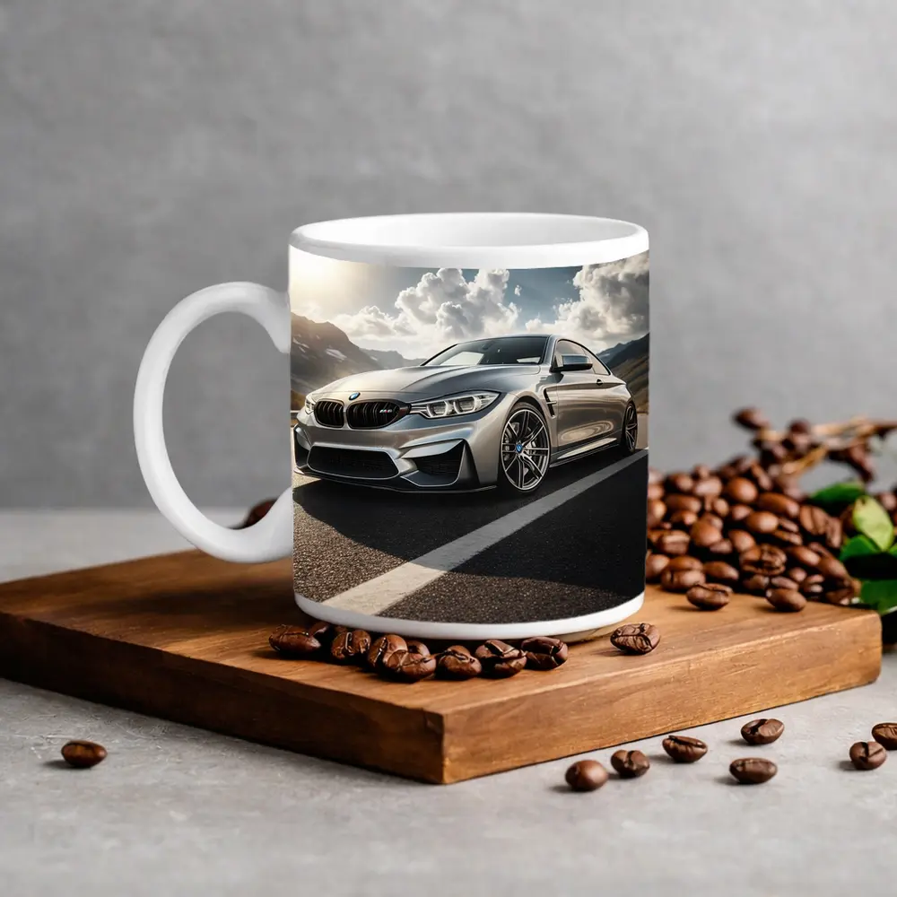 BMW M4 Silver Coupe Mountain Road – Mugs